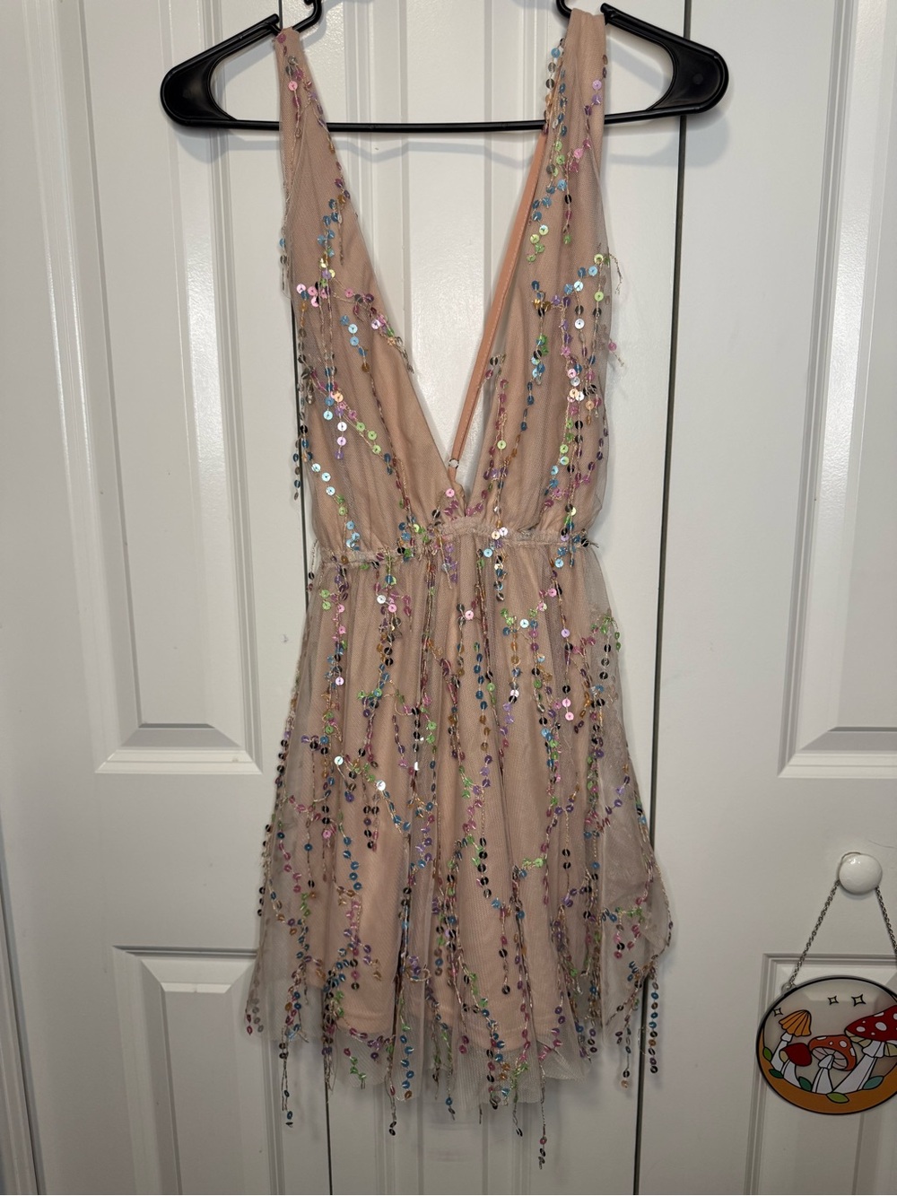 Hello Molly Sequin Nude Mesh Party Dress Size Large